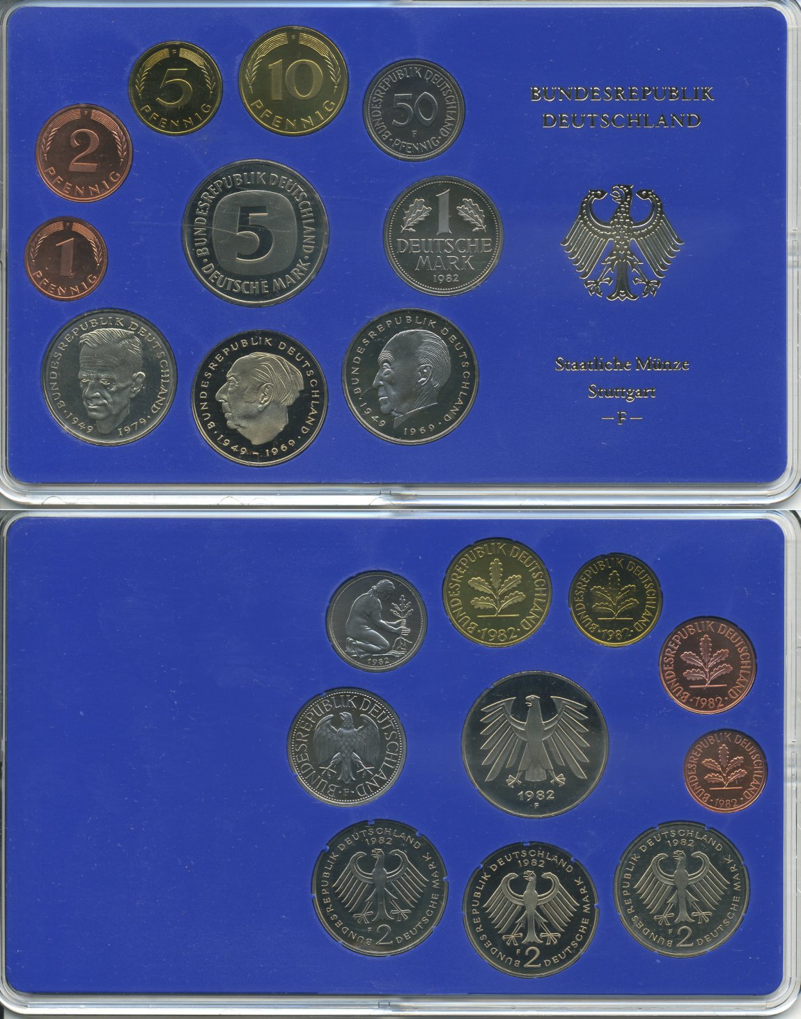 ФРГ НАБОР ИЗ 9 МОНЕТ 1982 F ОФИЦИАЛЬНЫЙ НАБОР В ПЛАСТИКЕ PROOF 00-00