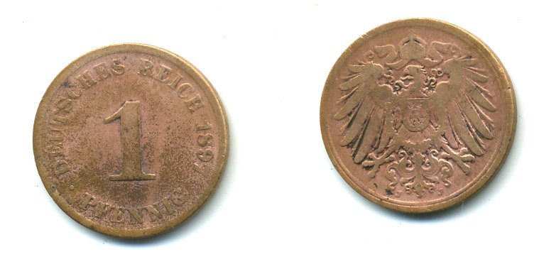 Германия 1 пфенниг 1897 J KM 10, J. 10, Weege 2 медь 54-153
