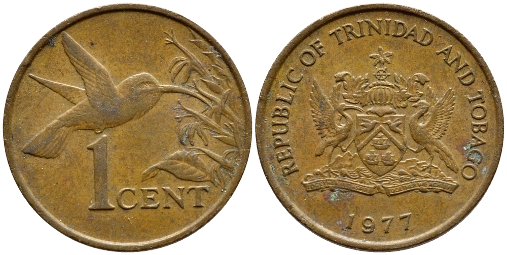Тринидад и Тобаго 1 цент 1977 колибри KM 29 бронза 4396-957
