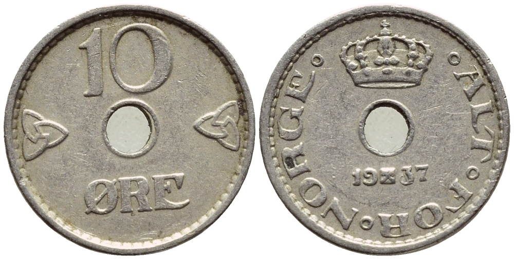 НОРВЕГИЯ 10 ЭРЕ 1937 KM 383 медно-никель 4396-362