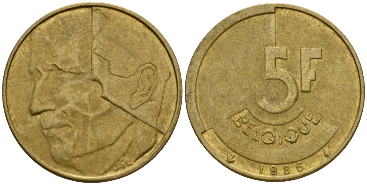 Бельгия 5 франков 1986 Belgique, Бодуэн I (1951-1993) KM 163 алюминиевая бронза 4601-141