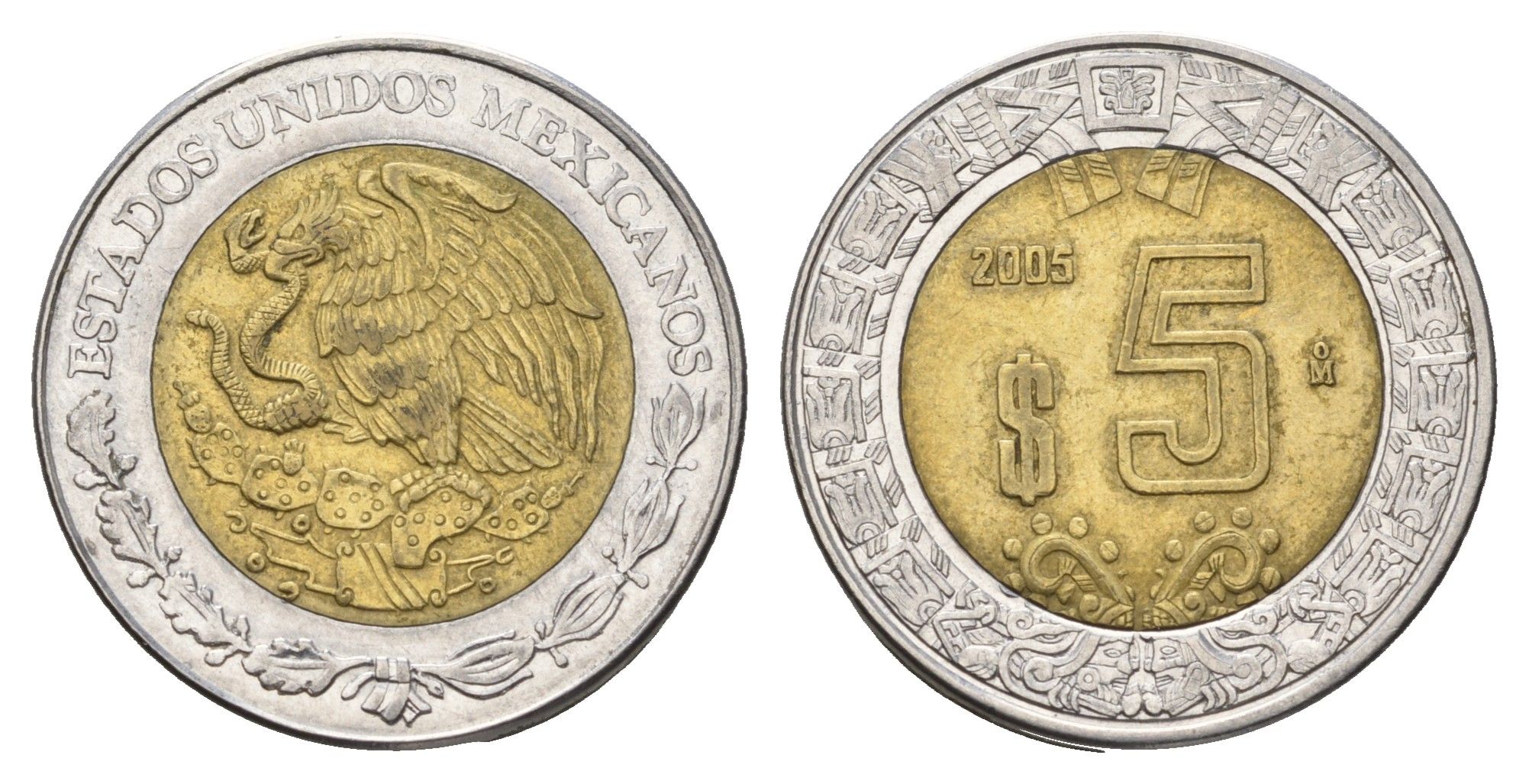 Мексика 5 песо 2005 KM 605 биметалл 4675-314
