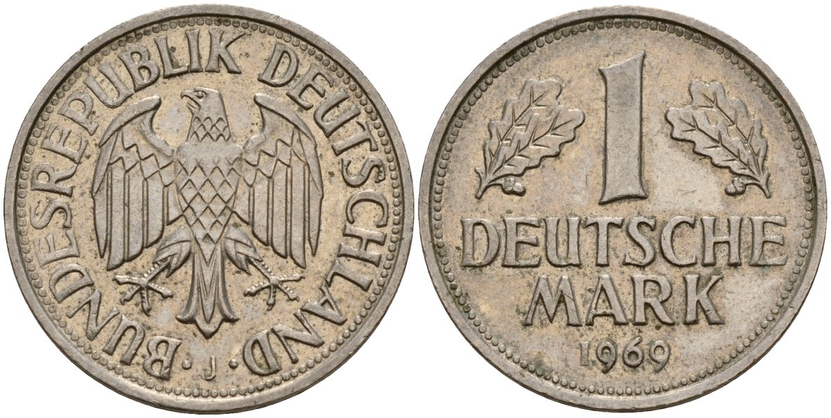 ФРГ 1 марка 1969 J KM 110, J. 385 медно-никель 4187-1043