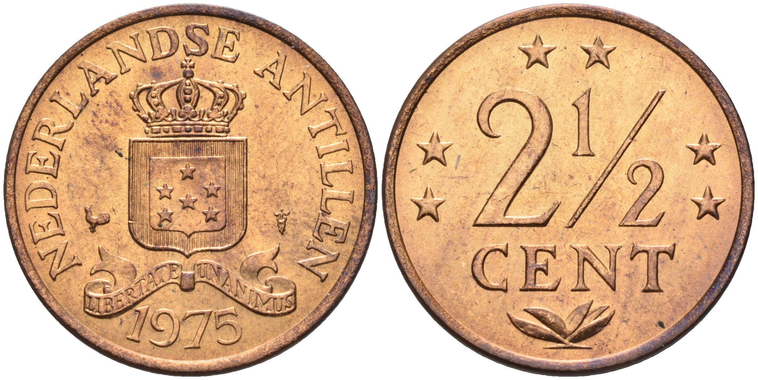 Нидерландские Антилы 2 1/2 цента 1975 Юлиана (1948-1980) KM 9 бронза 4177-344