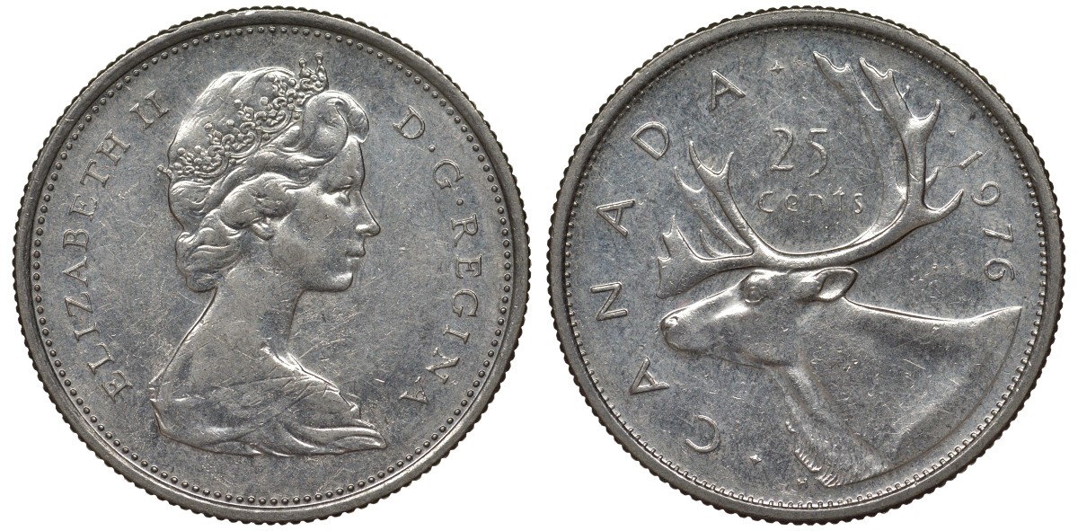 Канада 25 центов 1976 олень карибу, Елизавета II (1952-2022) KM 62b никель 4128-647