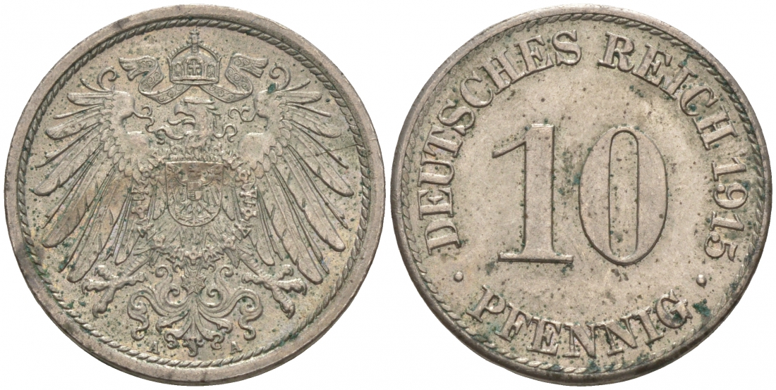 ГЕРМАНИЯ 10 ПФЕННИГОВ 1915 A J. 13, KM 12 медно-никель 73-1456