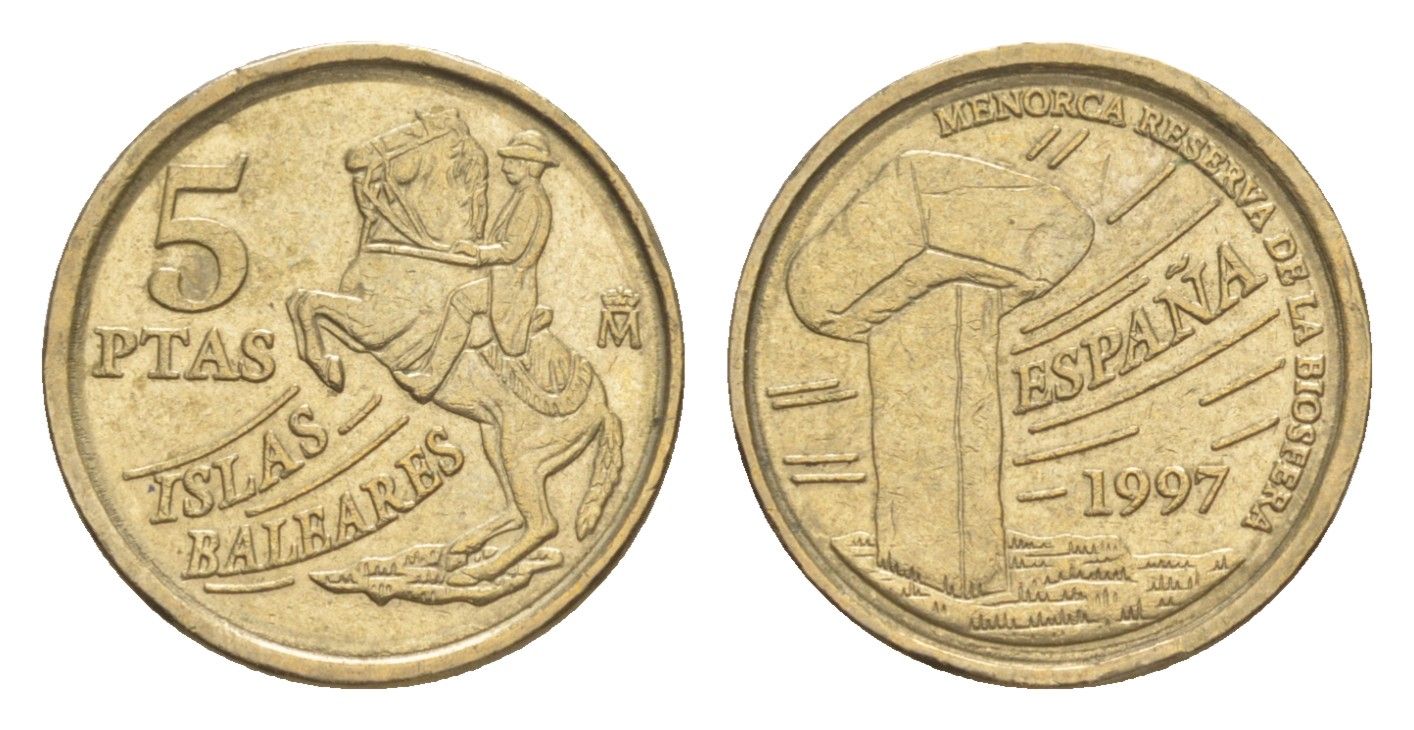 Испания 5 песет 1997 Балеарские острова KM 981 алюминиевая бронза UNC 4623-1221