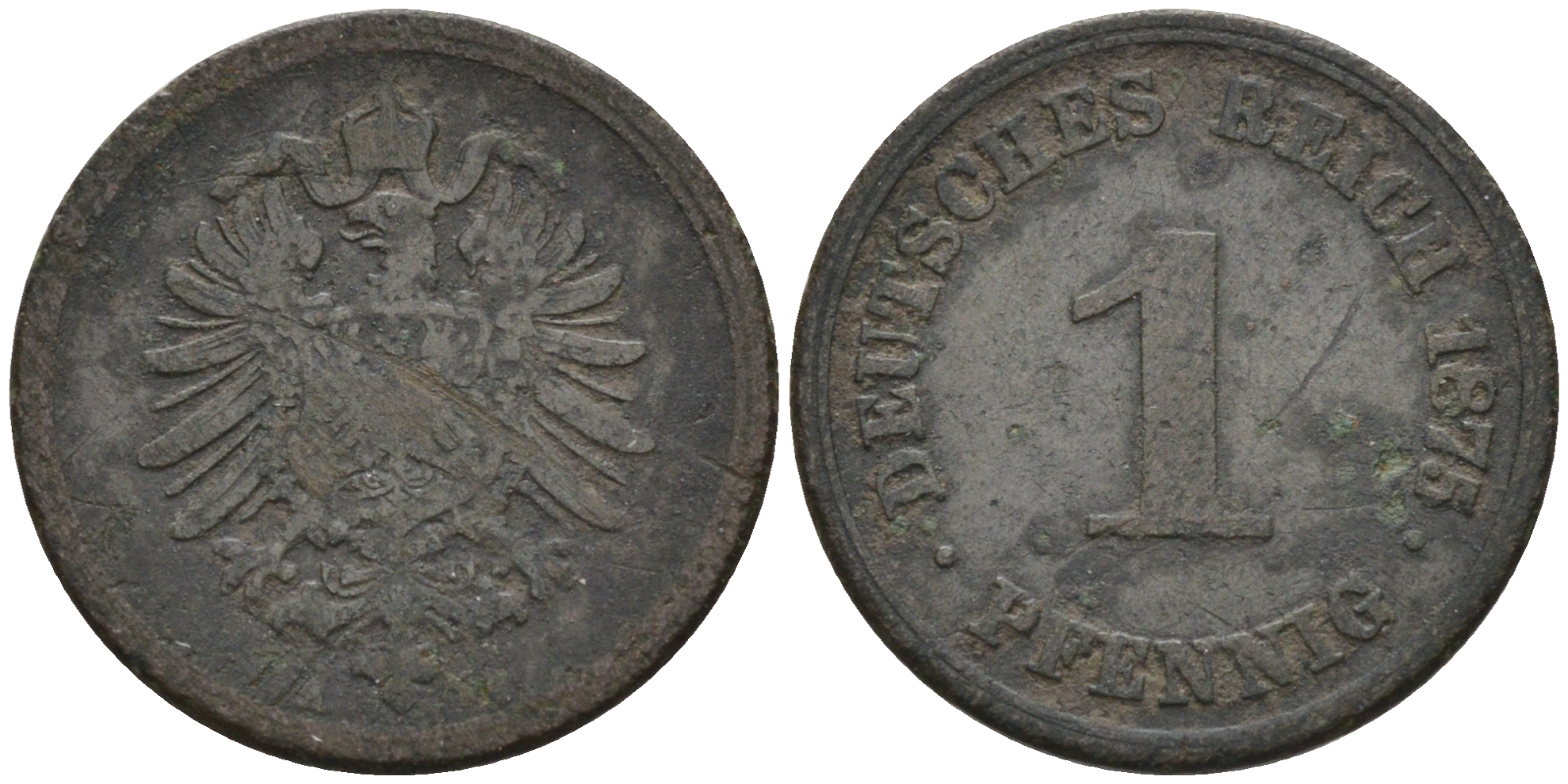 Германия 1 пфенниг 1875 А KM 1, J. 1 медь    4594-1227