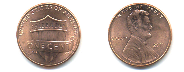 США 1 ЦЕНТ 2011 ЛИНКОЛЬН, ЩИТ KM 469 цинк плакированный медью 86-413