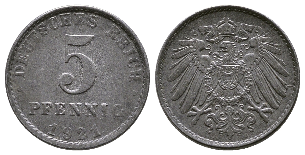 Германия 5 пфеннигов 1921 A KM 19, J. 297, Weege 5 железо 4380-159