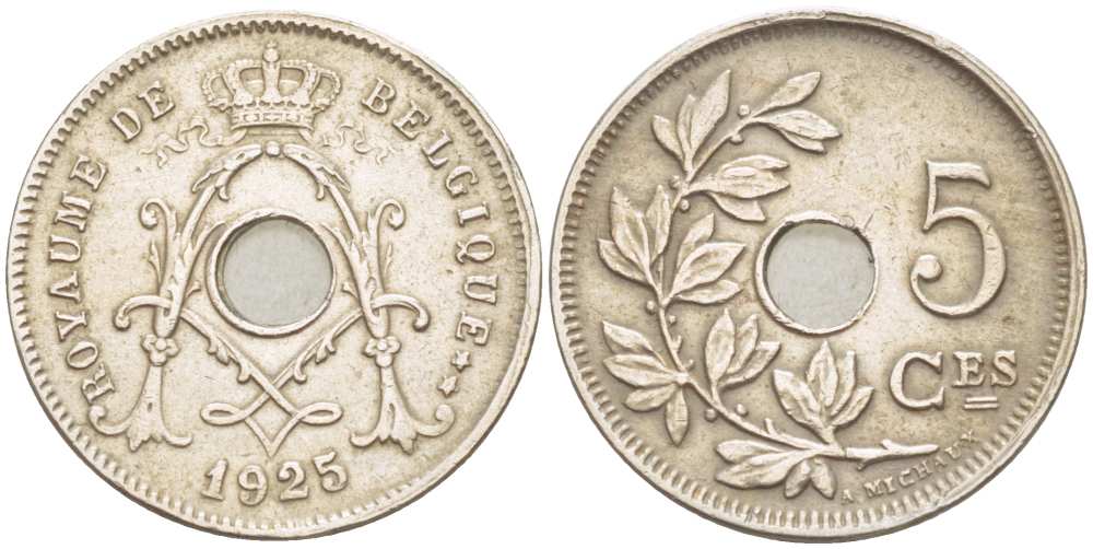 Бельгия 5 сантимов 1925 Belgique, Альберт I (1909-1934) KM 66 медно-никель 100-855