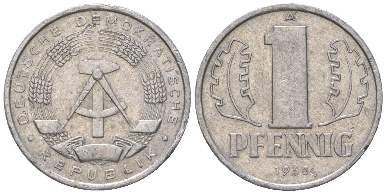 ГДР 1 пфенниг 1960 А KM 8.1 алюминий 3458-264