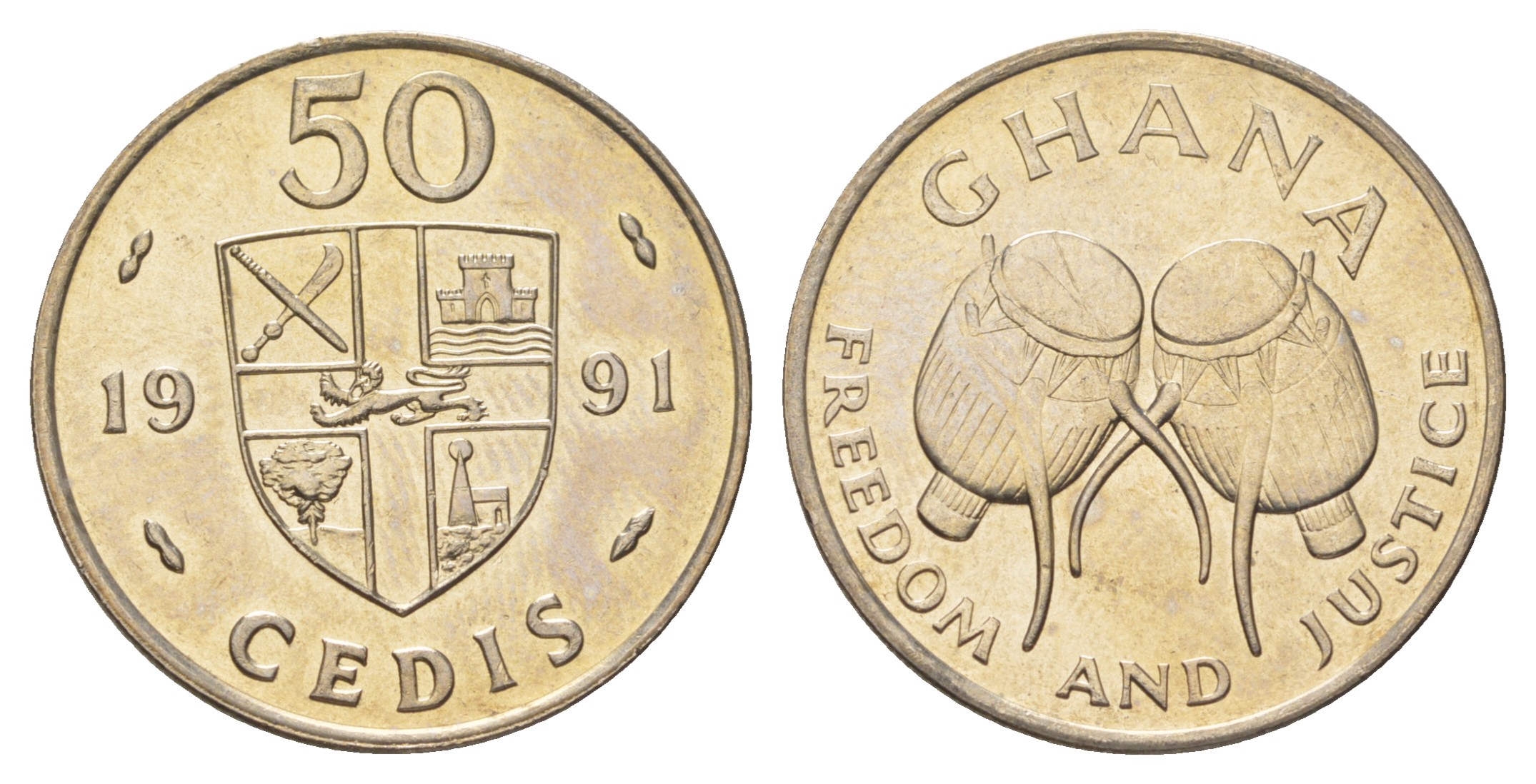 Гана 50 седи 1991 два барабана KM 31 медно-никель  UNC  M65-09