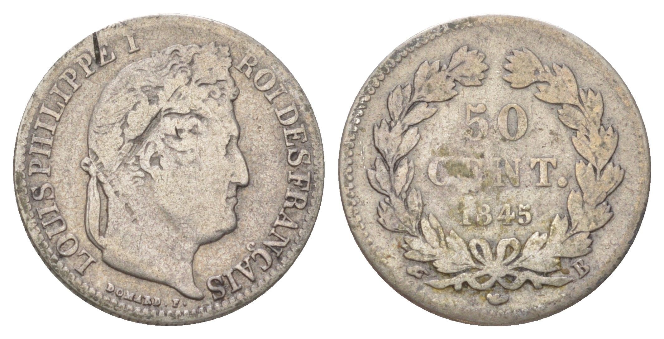 Франция 50 сантимов 1845 B, Луи-Филипп I (1830-1848) KM 768 серебро 4623-1148