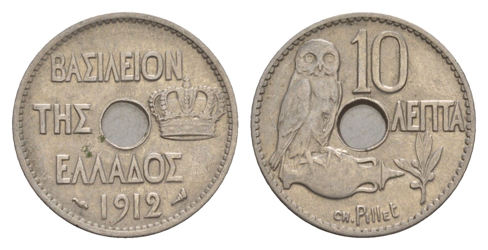 Греция 10 лепт 1912 Георг I (1863-1913), сова KM 63 никель 4655-365