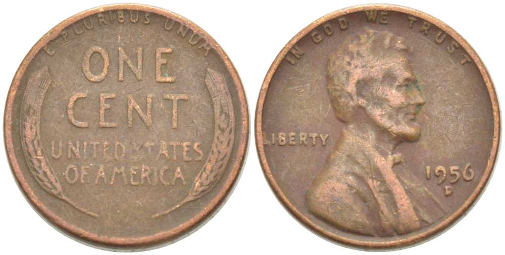 США 1 ЦЕНТ 1956 D, ЛИНКОЛЬН KM А132 медь цинк 218-1029