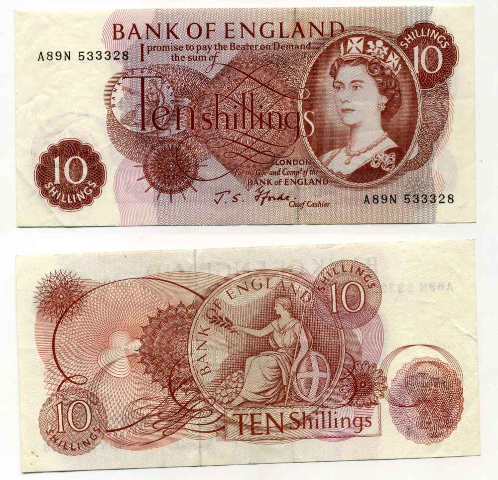 АНГЛИЯ 10 ШИЛЛИНГОВ 1966-1970 ПОДПИСЬ FORDE Pick 373c бумага 8589-22-1-1