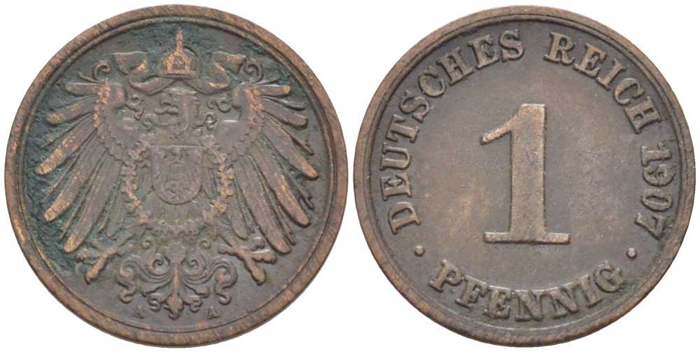 ГЕРМАНИЯ 1 ПФЕННИГ 1907 A KM 10, J. 10 медь 112-1116