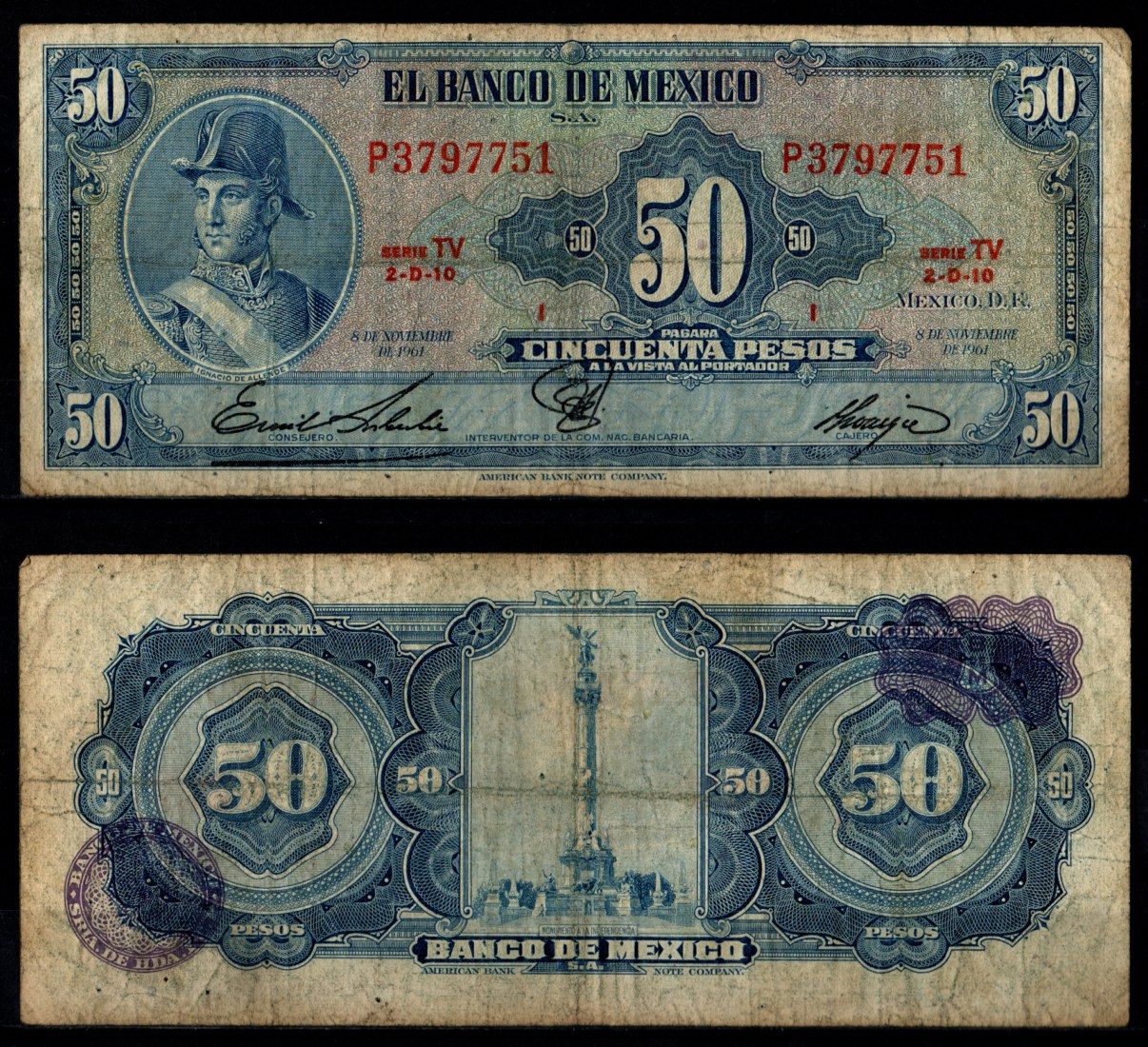 Мексика 50 песо 1961 Pick 49 m бумага 8605-46-1-1