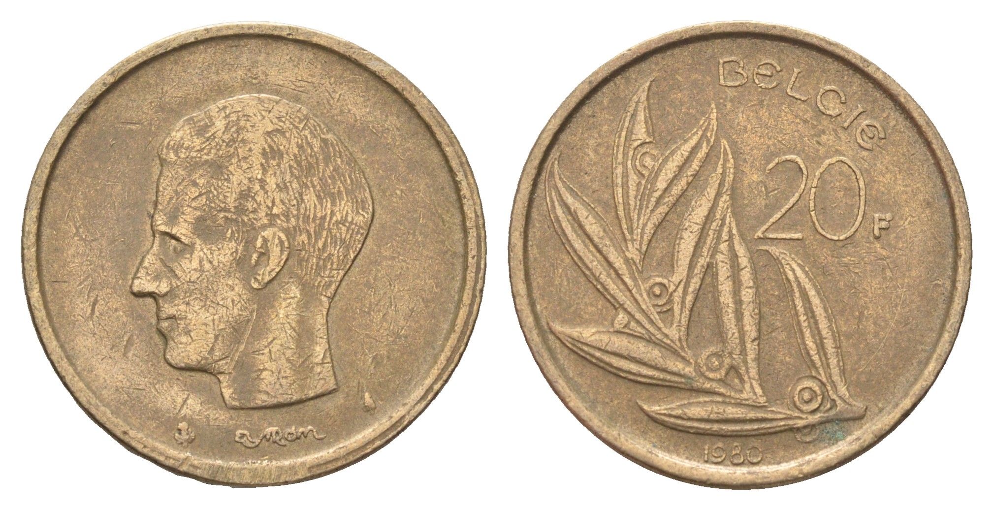 Бельгия 20 франков 1980 Belgie, Бодуэн I (1951-1993) KM 160 никель латунь 4704-1242