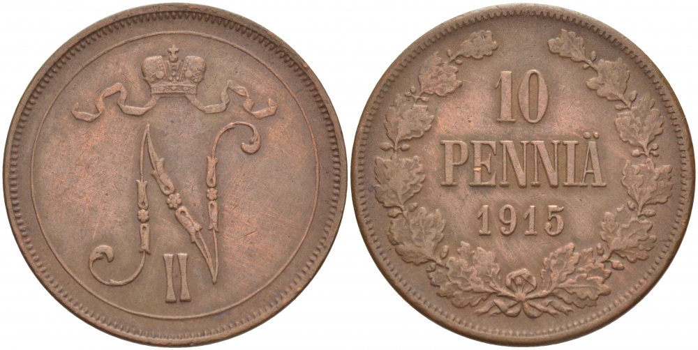 РОССИЯ ДЛЯ ФИНЛЯНДИИ 10 ПЕННИ 1915 Биткин 438 медь 51-1424