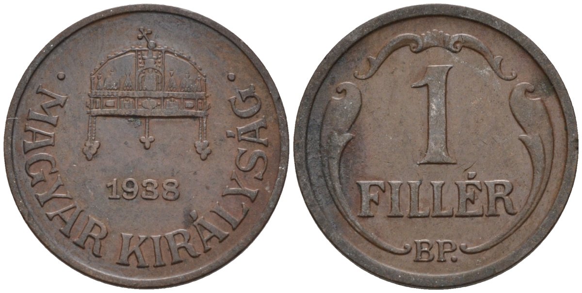 Венгрия 1 филлер 1938 BP KM 505 бронза 4115-1029