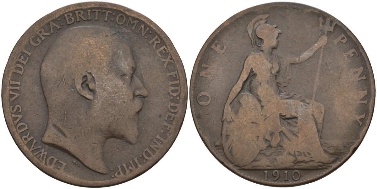 Великобритания 1 пенни 1910 Эдуард VII (1901-1910) KM 794.2, Sp 3990 бронза 4144-435