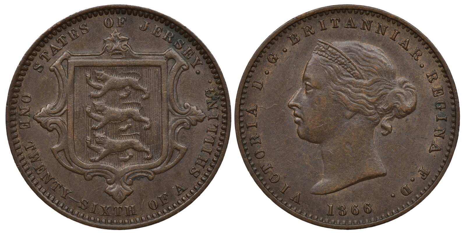 Джерси 1/26 шиллинга 1866 Виктория (1837-1901) KM 4 бронза 650-431