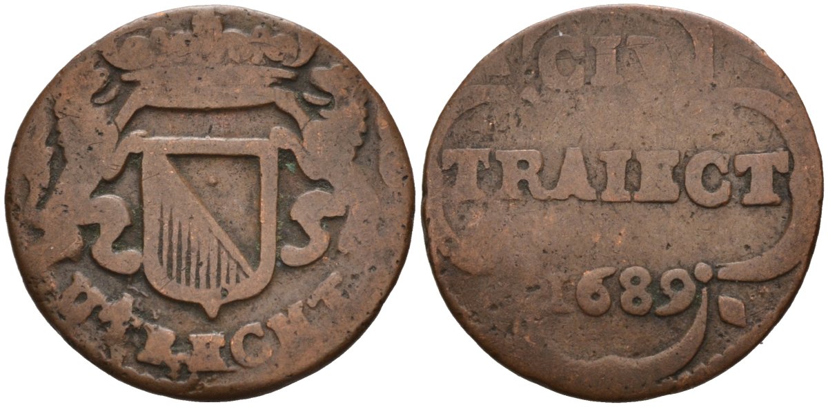 Утрехт (Utrecht), Нидерланды 1 дуит 1689 KM 66 медь 4577-226