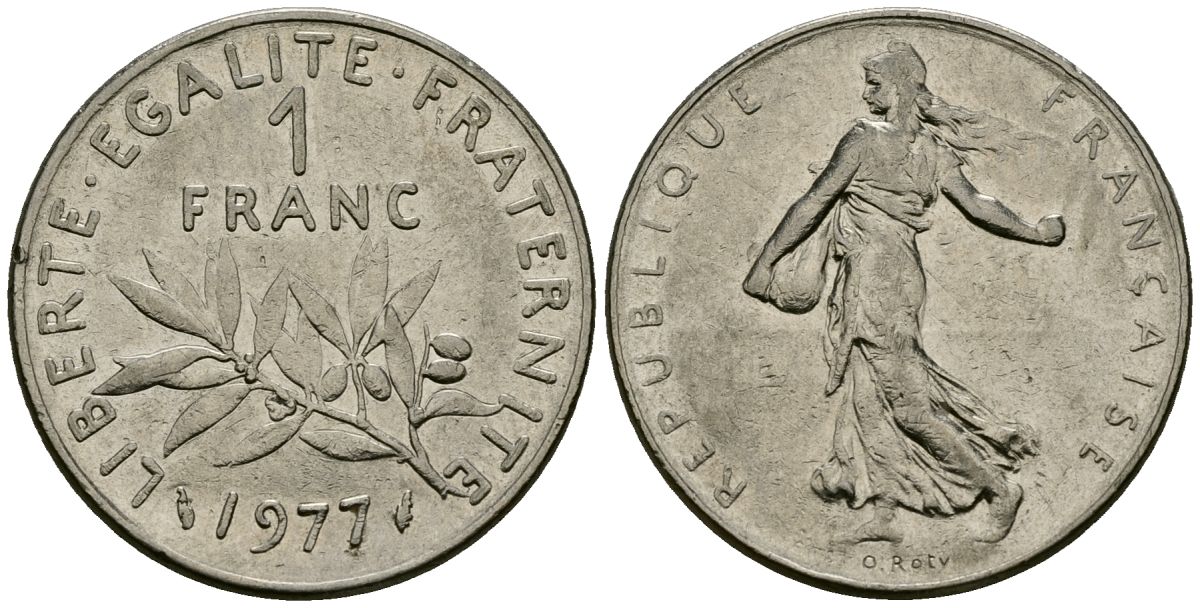 Франция 1 франк 1977 сеятель KM 925.1, Le Franc 226.4 никель 4138-921