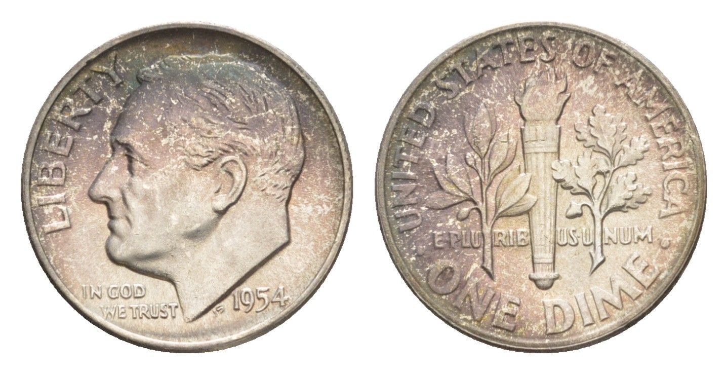 США 1 дайм (10 центов) 1954 KM 195 серебро aUNC 4639-226