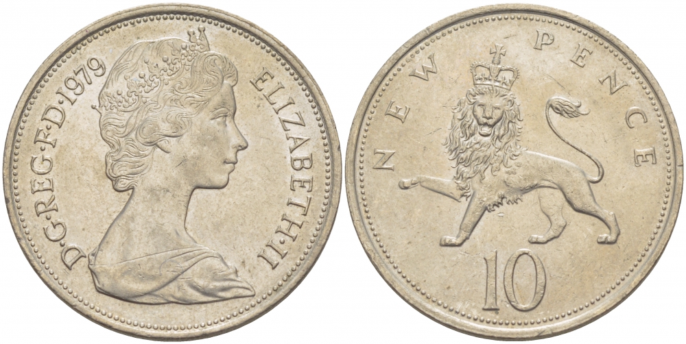 Великобритания 10 пенсов 1979 Елизавета II (1952-2022) KM 912, Spink 4231 (F1) медно-никель  4403-724