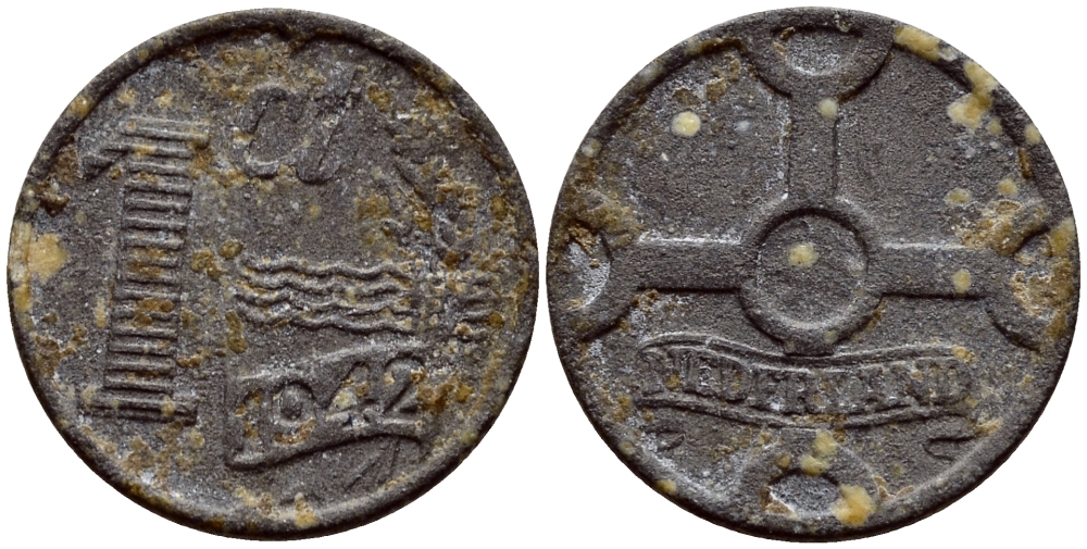 НИДЕРЛАНДЫ 1 ЦЕНТ 1942 ВИЛЬГЕЛЬМИНА (1890-1948) KM 170 цинк 46-463