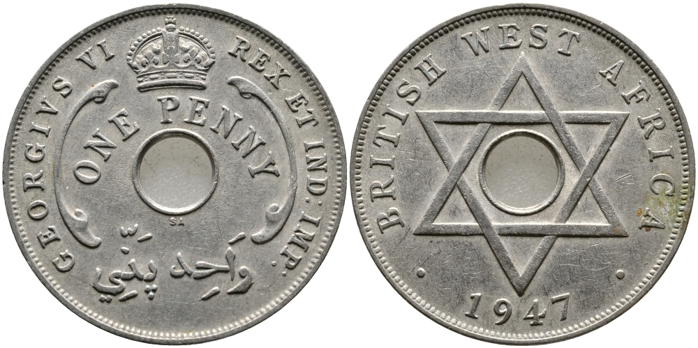 Британская Западная Африка 1 пенни 1947 Георг VI (1937-1952) KM 19 медно-никель 1523-524