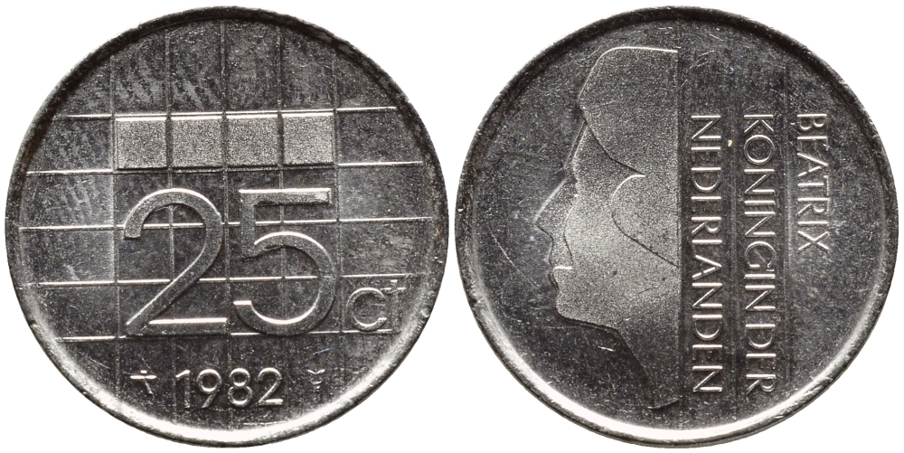 Нидерланды 25 центов 1982 Беатрикс (1980-2013) KM 204 никель 4392-433