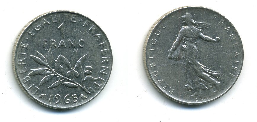 ФРАНЦИЯ 1 ФРАНК 1975 СЕЯТЕЛЬ KM 925.1 никель 57-1324