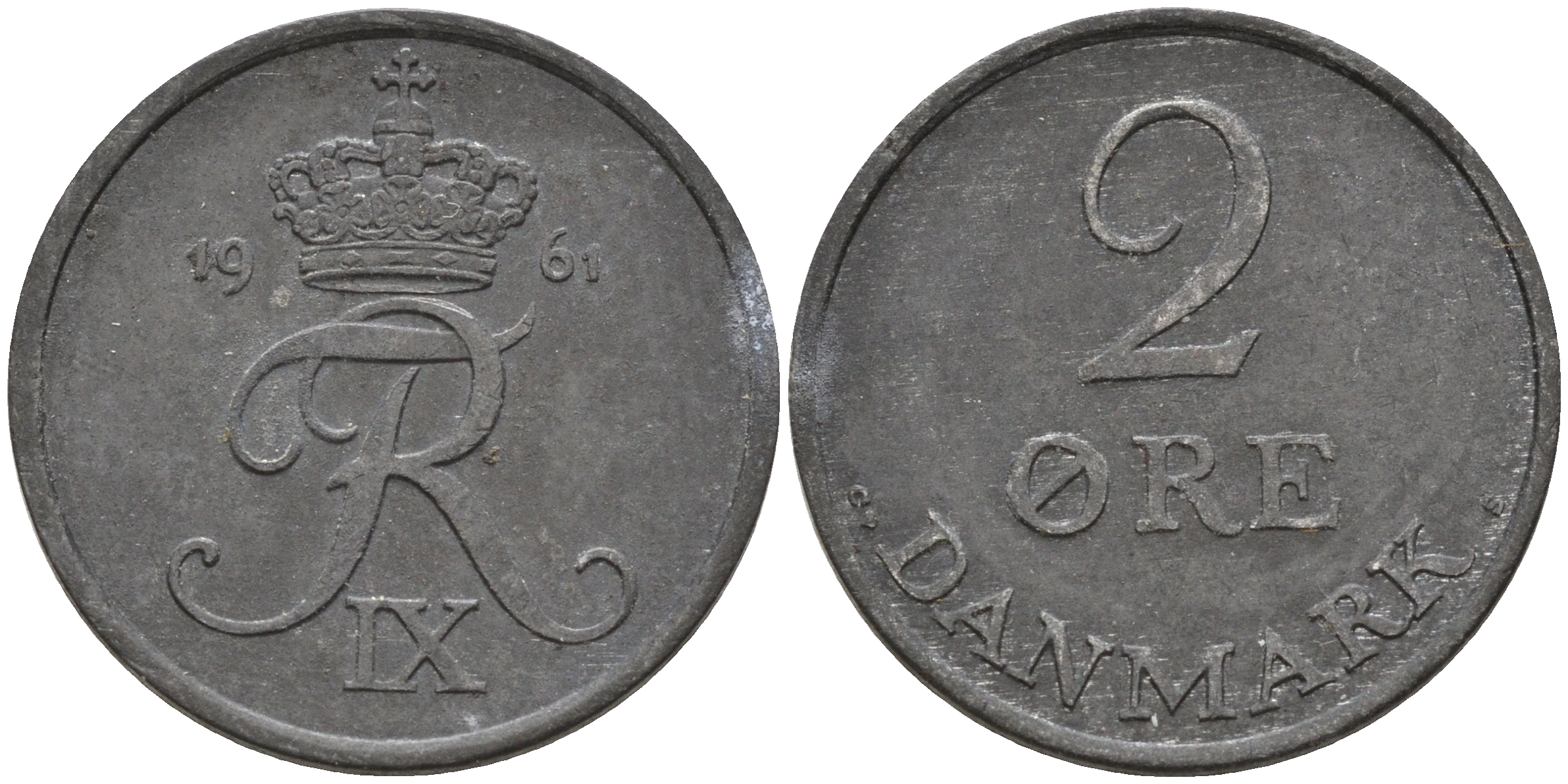 Дания 2 эре 1961 C; S, Фредерик IX (1947-1972) КМ 840.2 цинк    4603-241