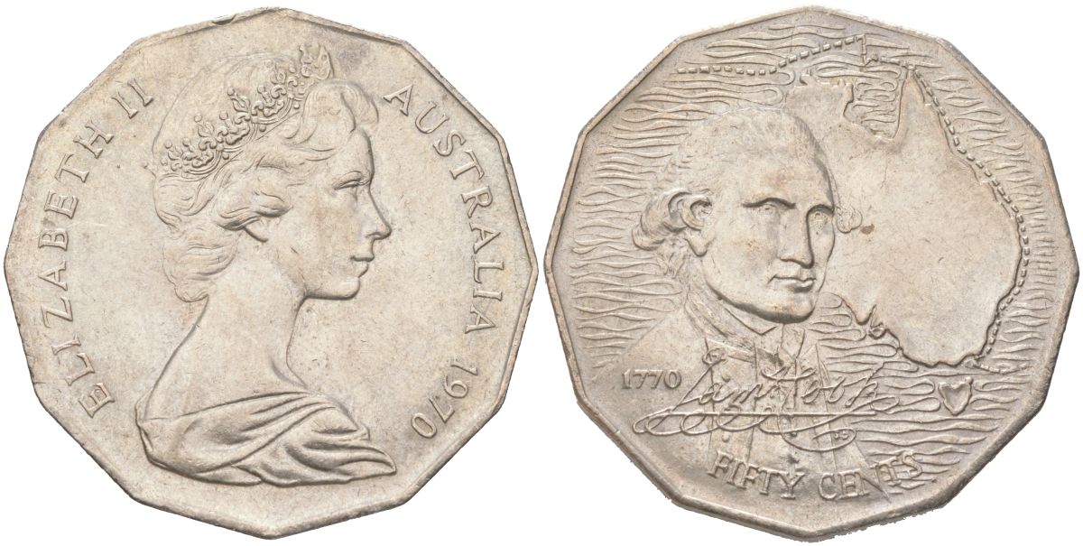 Австралия 50 центов 1970 200 лет австралийскому путешествию капитана Кука KM 69 медно-никель UNC 4512-1234