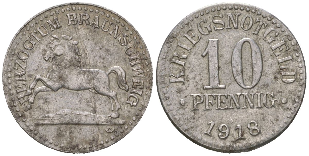 Брауншвейг 10 пфеннигов 1918 Funck 56.2A, Men05 3454.3, Men18 4388.3, Jeger 3a железо 99-943