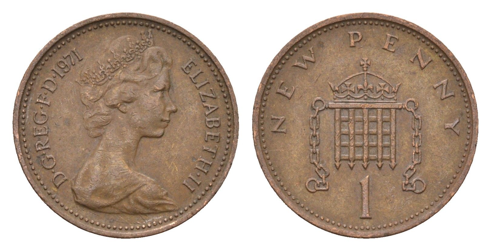 Великобритания 1 пенни 1971 Елизавета II (1952-2022) KM 915, Spink 4237 (B1) бронза 4697-934