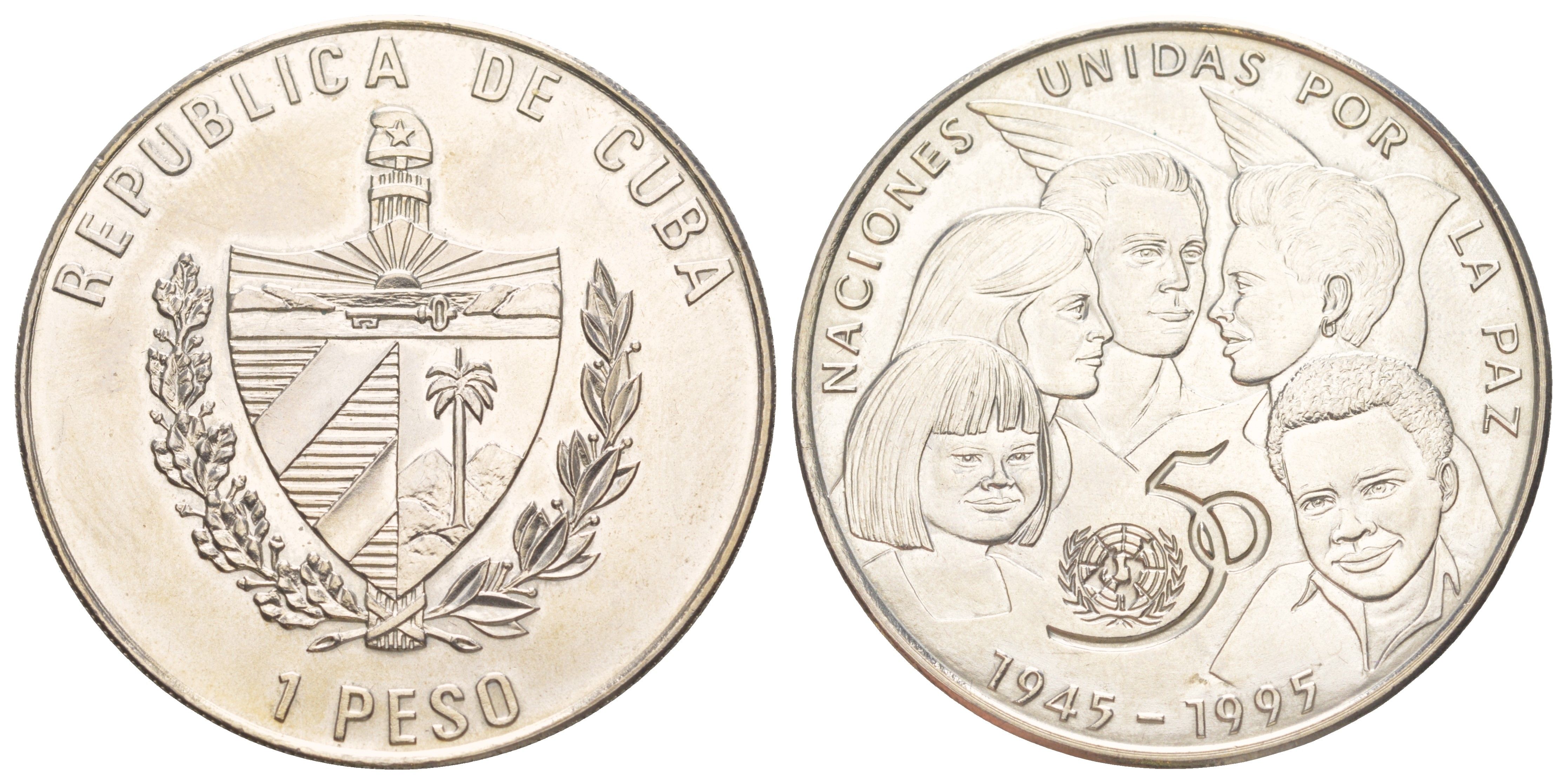 Куба 1 песо 1995 50 лет ООН KM 523 медно-никель BU 00-1067-6-34