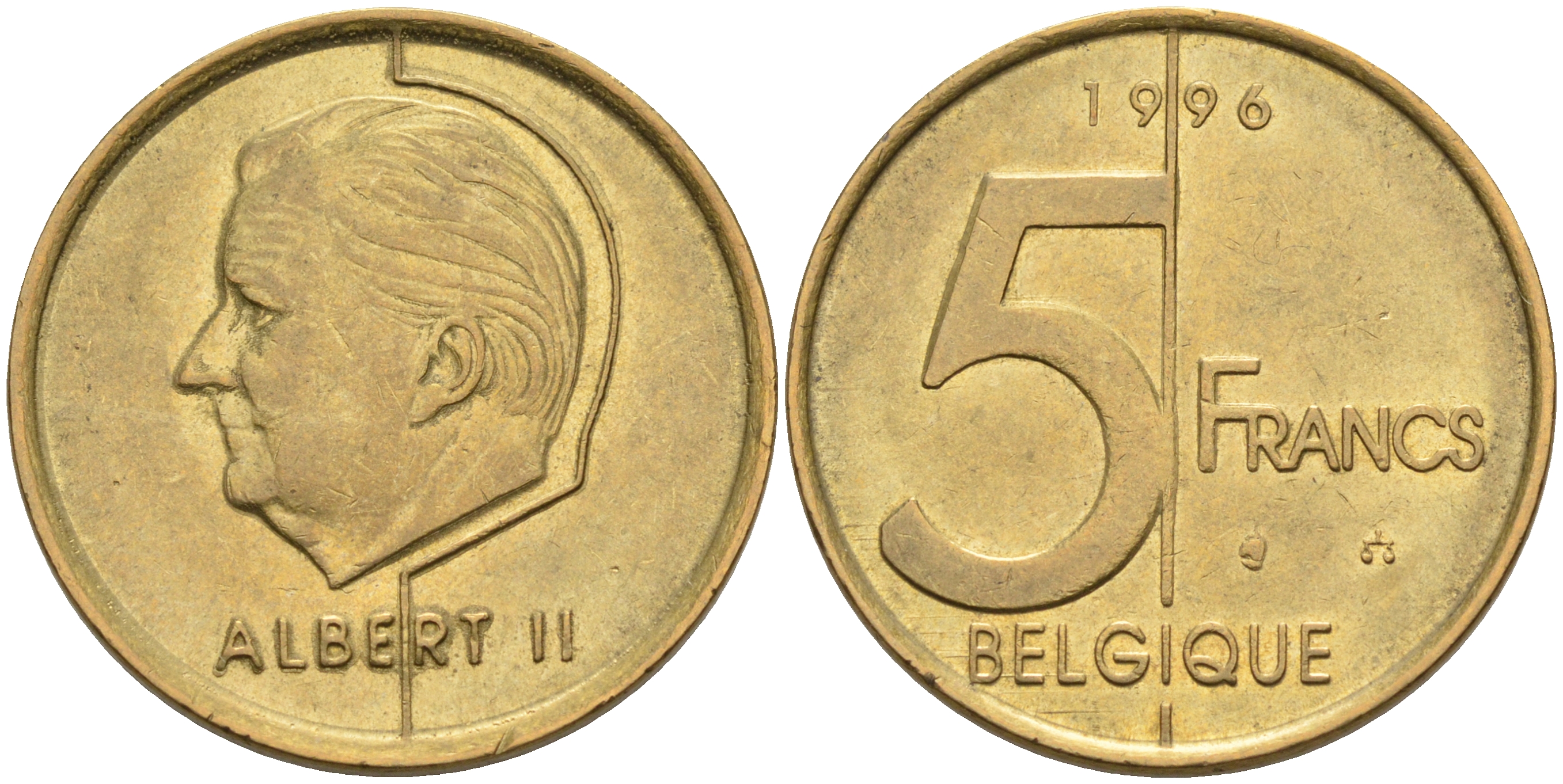 Бельгия 5 франков 1996 Belgique KM 189  алюминиевая бронза    4595-552