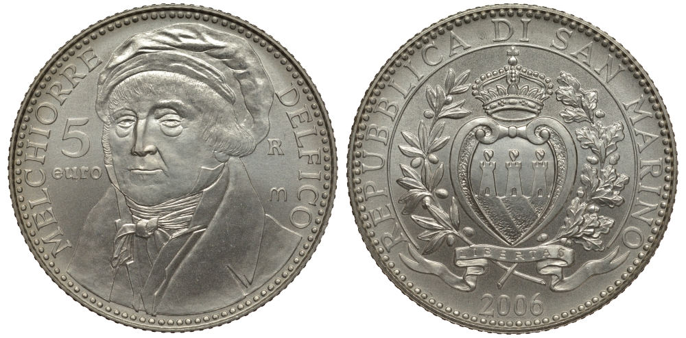 Сан-Марино 5 евро 2006 R, Мельхиоре Дельфико KM 472 серебро UNC 1074-10-43