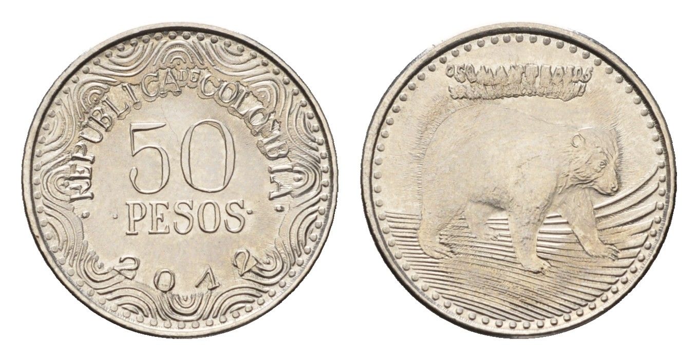 Колумбия 50 песо 2012 KM 295 сталь плакированная никелем UNC 4696-1247