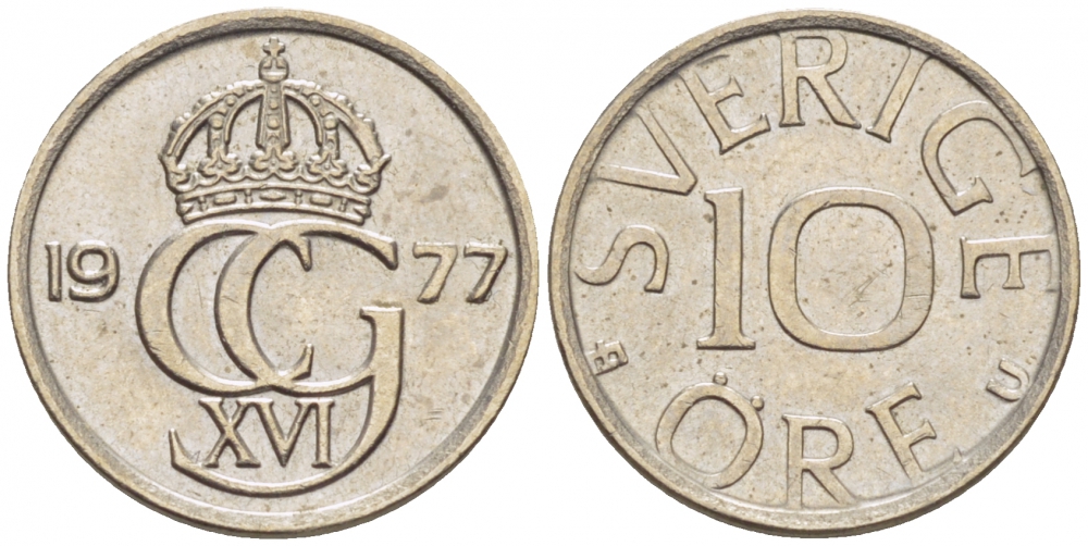 Швеция 10 эре 1977 U Карл XVI Густав (1973- ) KM 850 медно-никель 112-1138