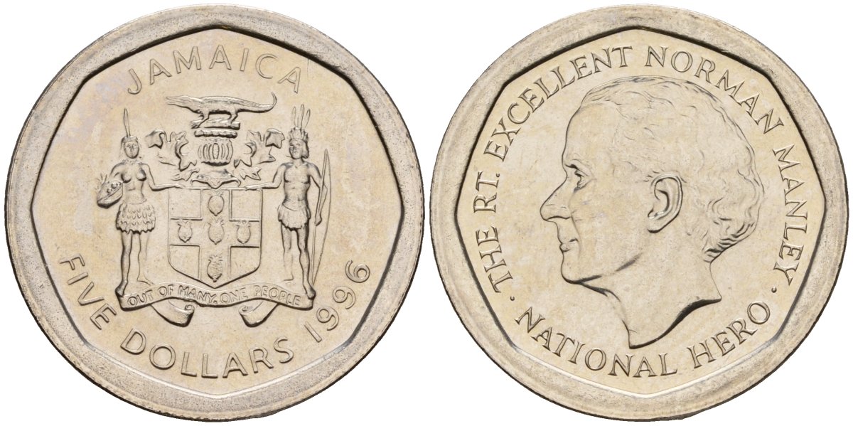 Ямайка 5 долларов 1996 KM 163 нержавеющая сталь UNC 4118-533