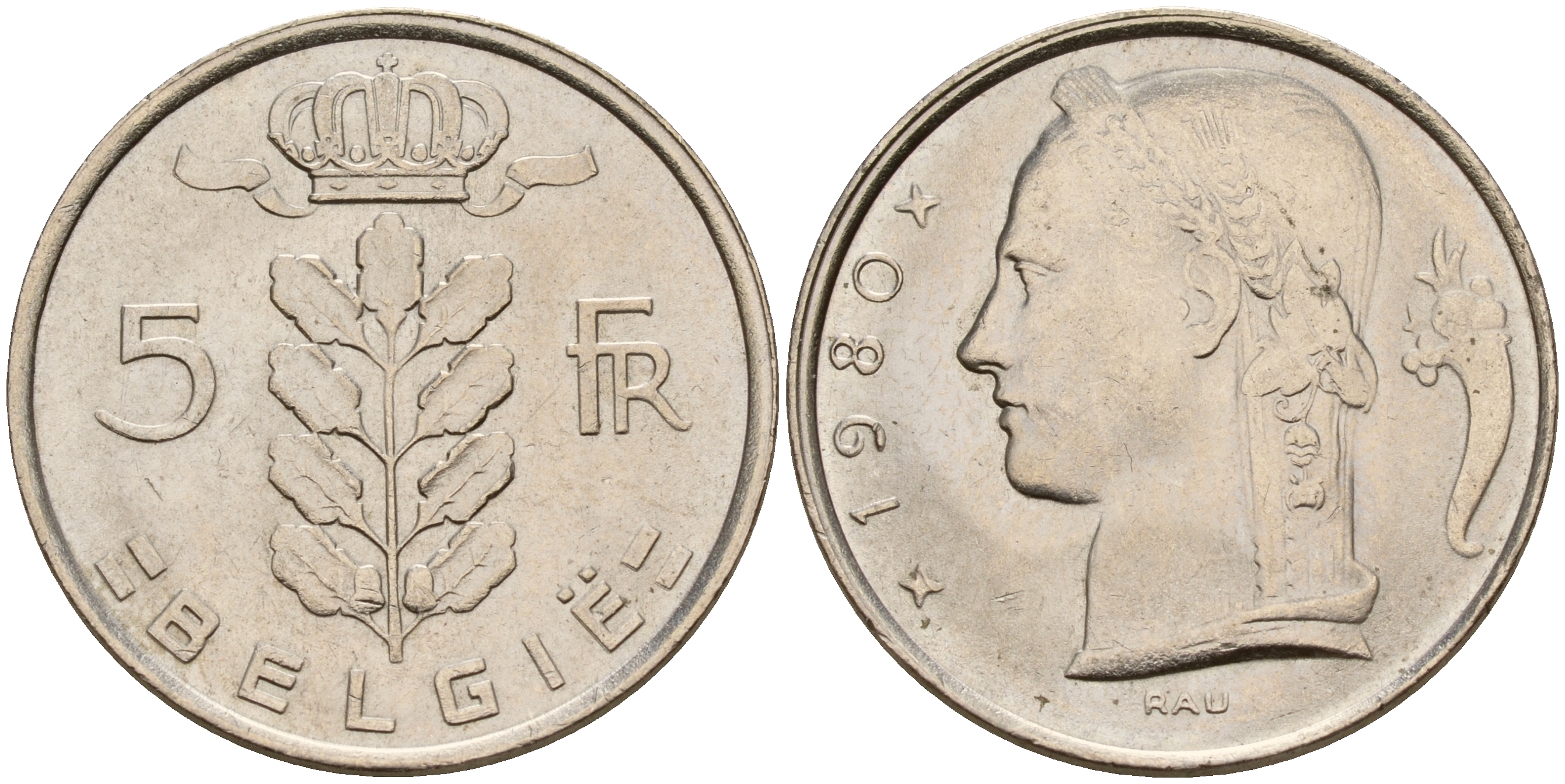 Бельгия 5 франков 1980 Belgie KM 135.1 медно-никель  UNC  4161-1251