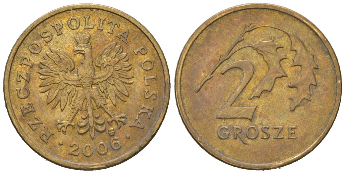 Польша 2 гроша 2006 MW KM 277, Parchimowicz 702m латунь aUNC 4549-338