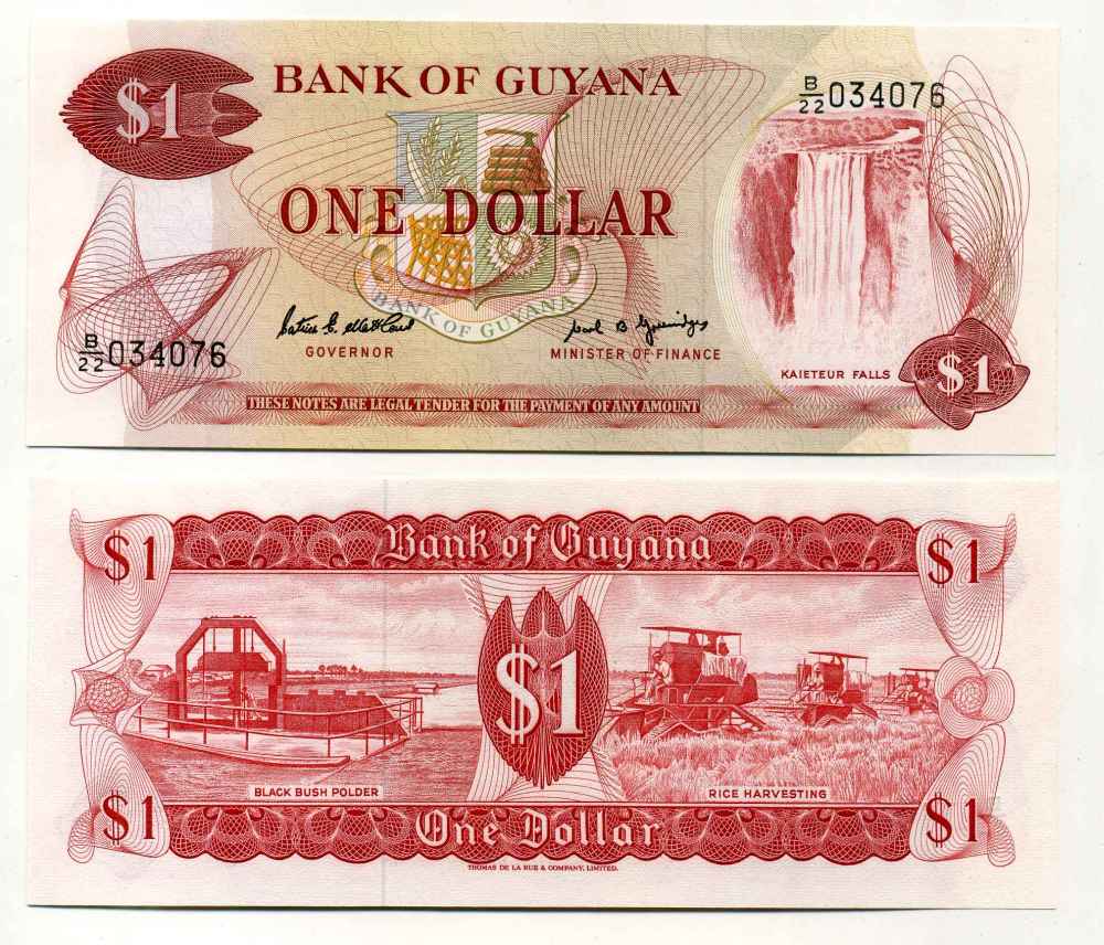 Гайана 1 доллар ND (1966-1992) Patrick Matthews, Carl Greenidge Pick 21 f бумага UNC (пресс) 8589-39-2-2