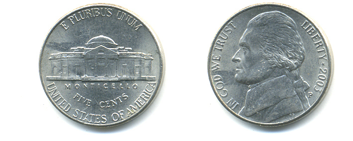 США 5 ЦЕНТОВ 2003 P ДЖЕФФЕРСОН KM А192 медно-никель 86-644